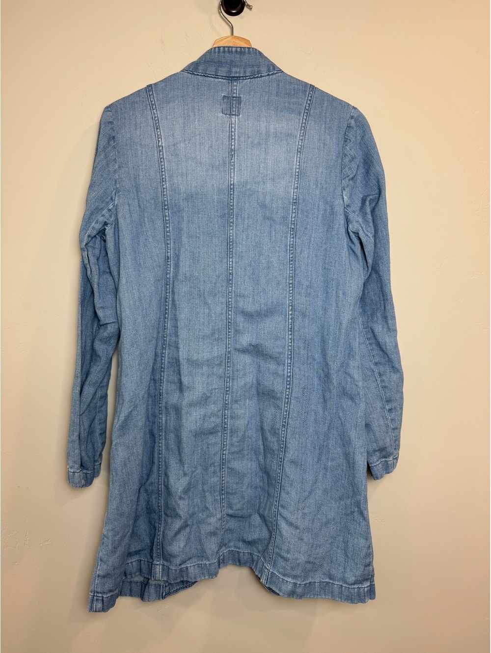 J JILL Cotton Linen Blend Denim Military Style Duster Jacket MED - Picture 7 of 7